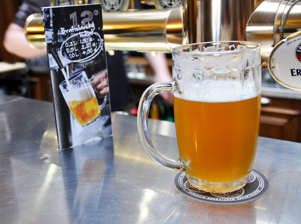 Glass of beer in a Bratislava bar