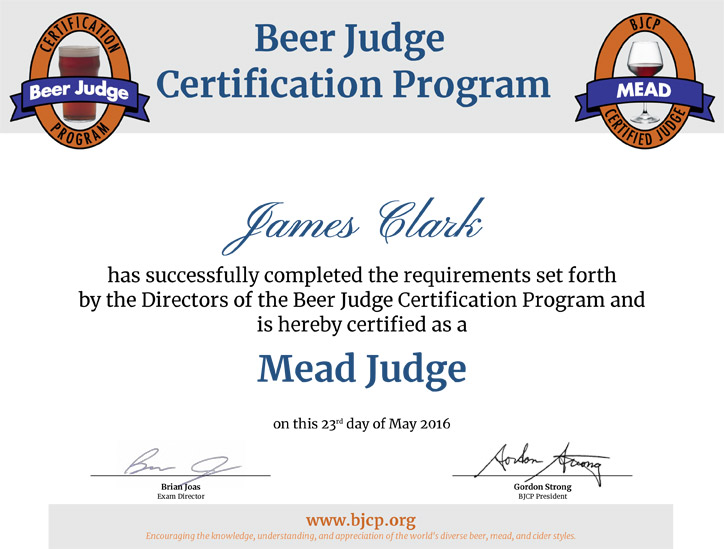 James Clark BJCP Mead Certificate