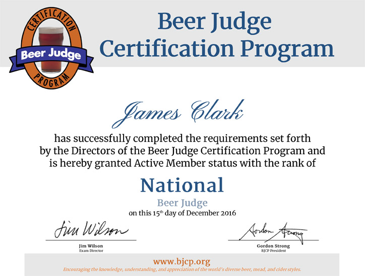 James Clark BJCP Certificate National