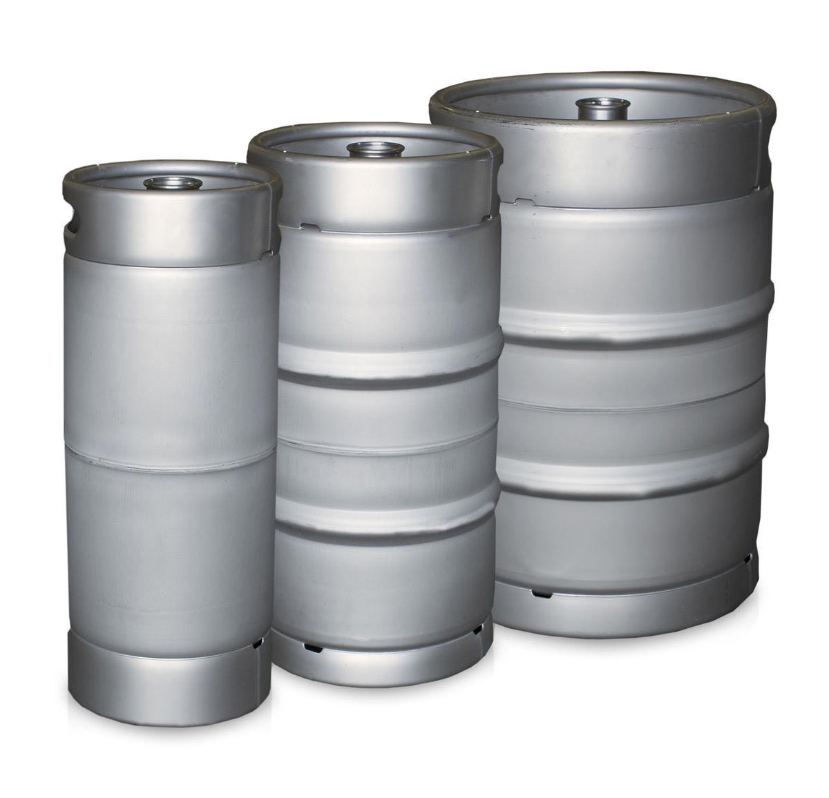 different sizes of beer kegs