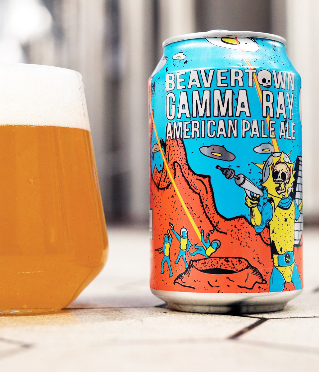 Beavertown Brewery gamma ray can and glass