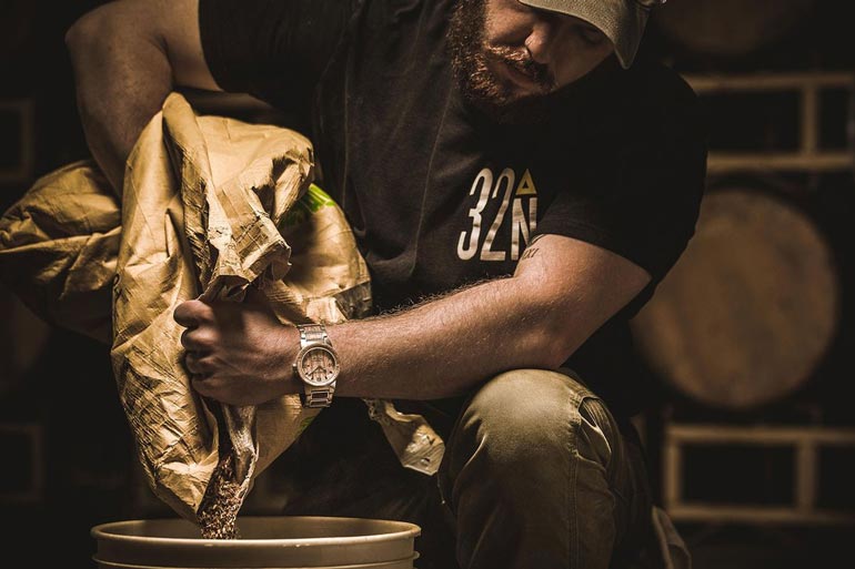 brewer wearing Original Grain Watches The Brewmaster Collection