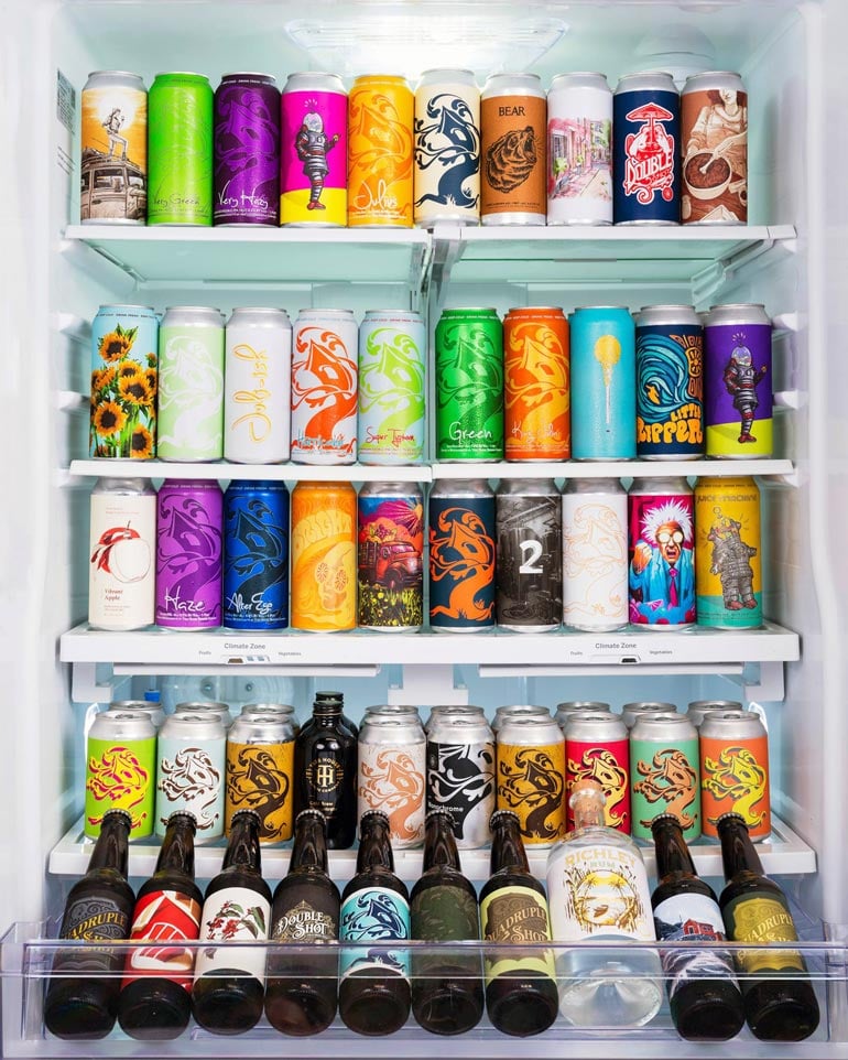 fridge stuffed with Tree House Brewing beers