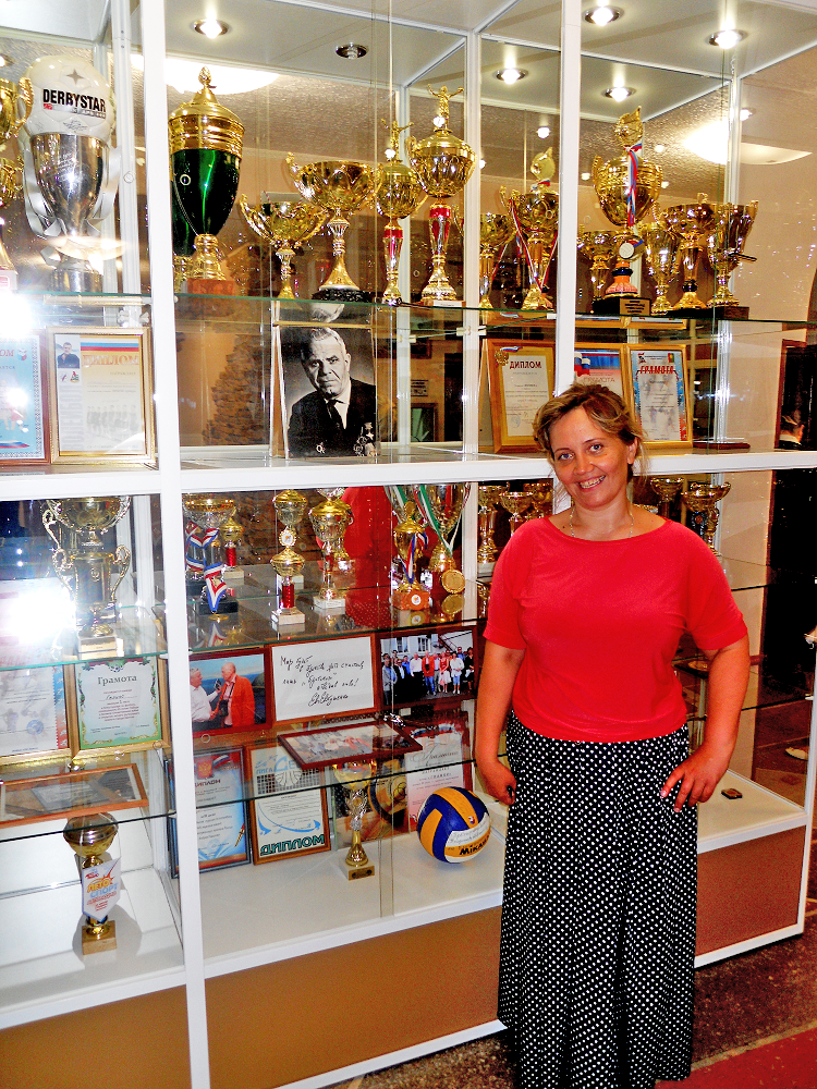 Sales Manager Anna Barannikova proudly displays the myriad trophies Gelios has racked up over the years. (Credit: Steve Nelson)