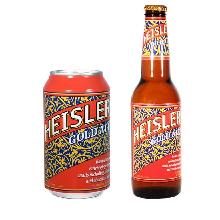 heisler beer can and bottle on white backgroun