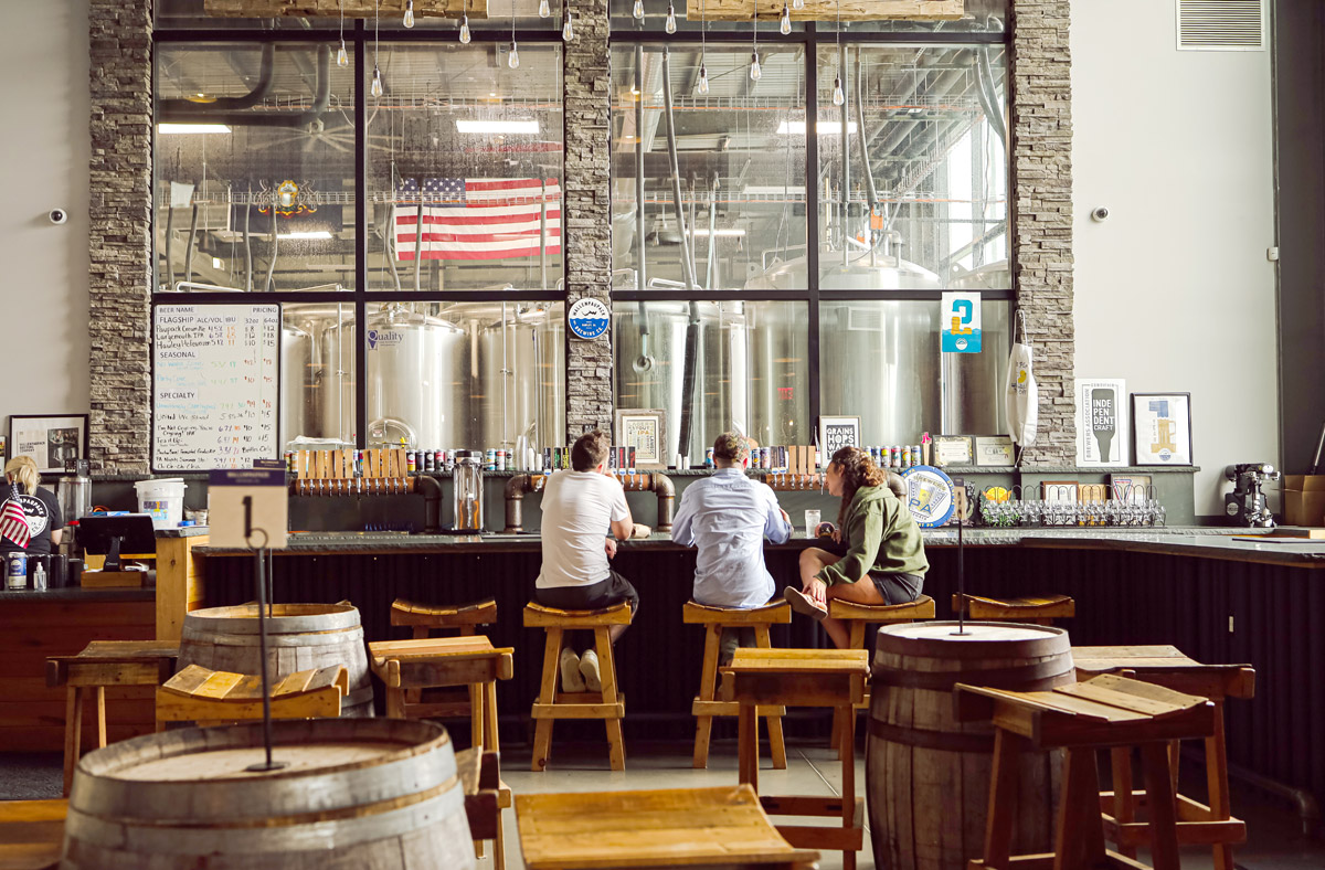 Wallenpaupack Brewing Co. interior with view of brewhouse