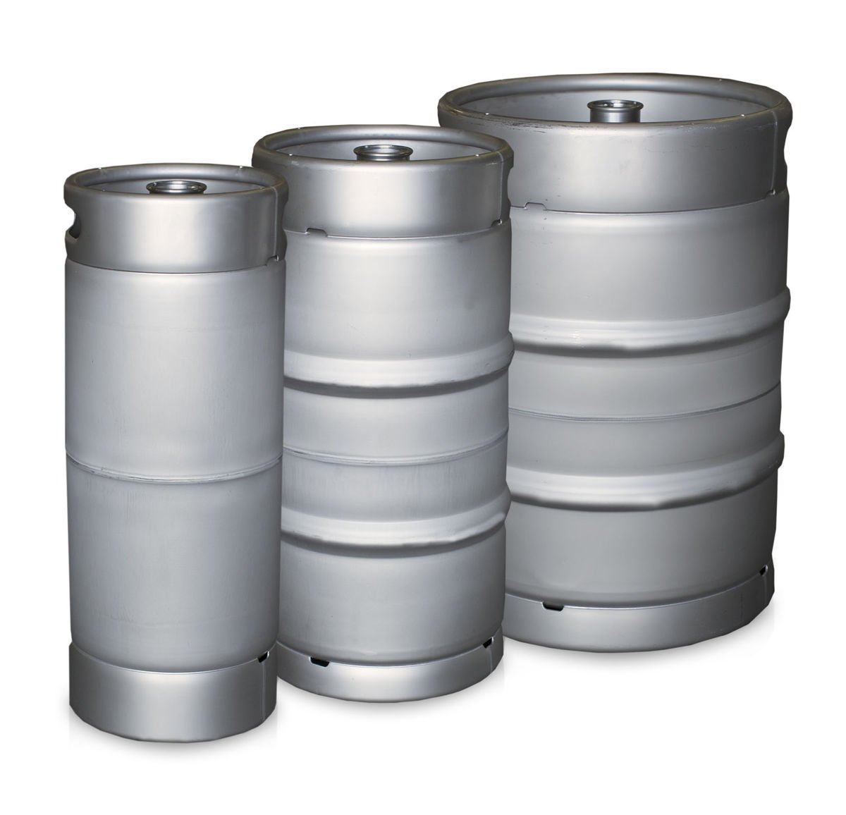 different sizes of beer kegs