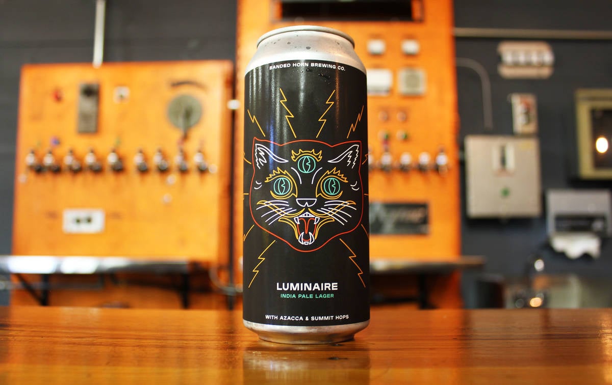 banded horn brewing luminaire lager can