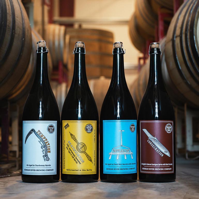 russian river brewing company barrel-aged sour beers in barrel room