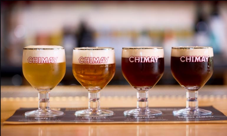 chimay beers, four glasses