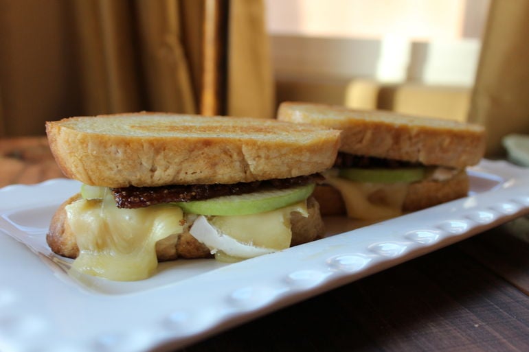 Sherry Dryja, Grilled Brie Sandwich with Apples and Caramel Walnuts