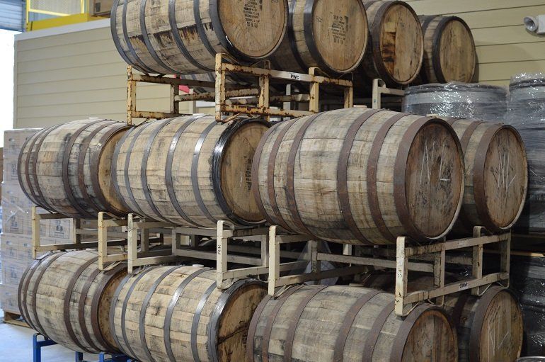 Barrels used to age Boucanee, a cherrywood smoked wheat beer. (Credit: Nora McGunnigle)