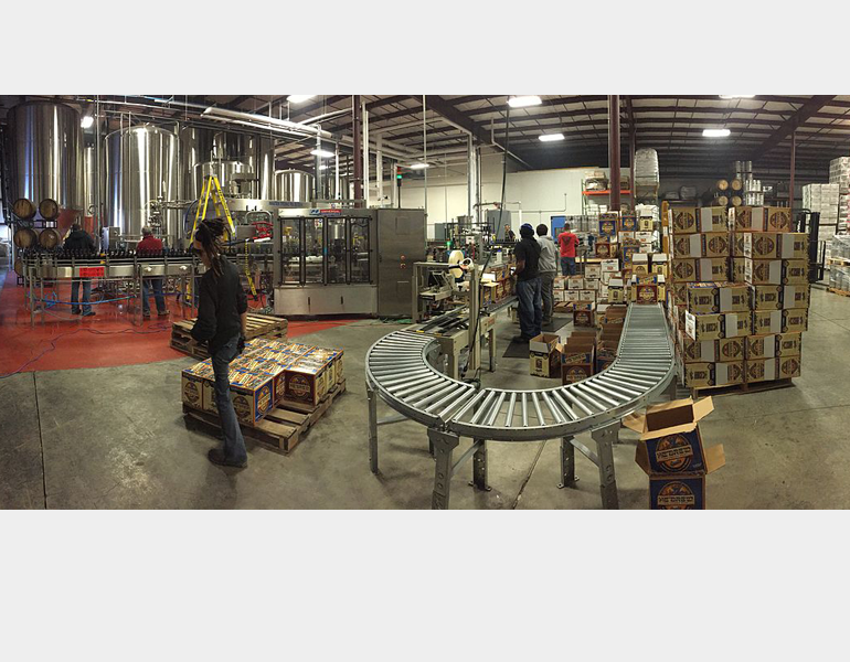 A panoramic view of the Shmaltz brewery in action.