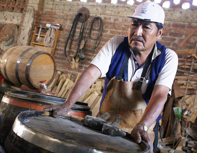 Chicha cooper Don Morales repurposes wood from the native ochoo tree to make his barrels. (Credit: Martin Thibault)
