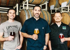 L-R: head brewer Matt Wisley, VP of Brewing Ops Pete Batule, Quality Manager Adam Covey