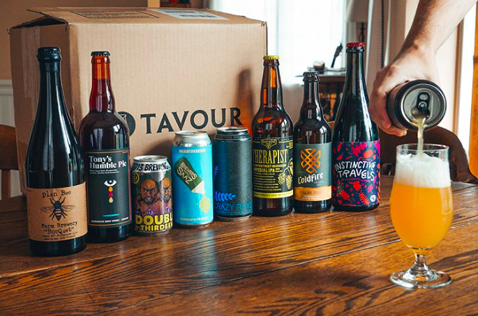tavour beers in front of branded box