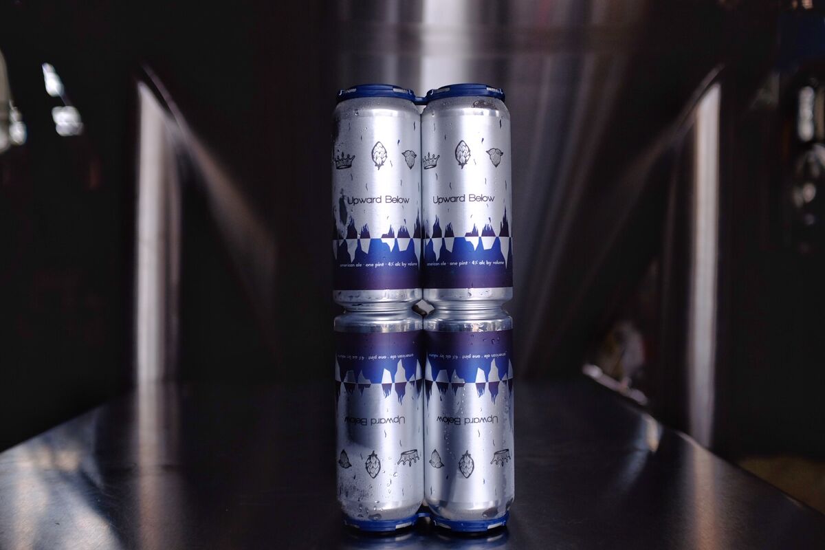 Dancing Gnome Brewery upward below cans