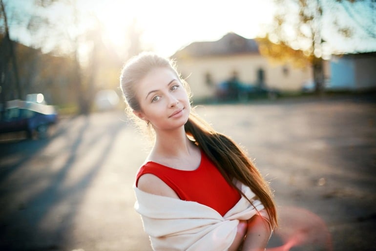 A girl in a red shirt