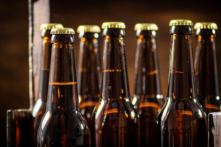 Temperature-controlled beer bottles ready to be packed